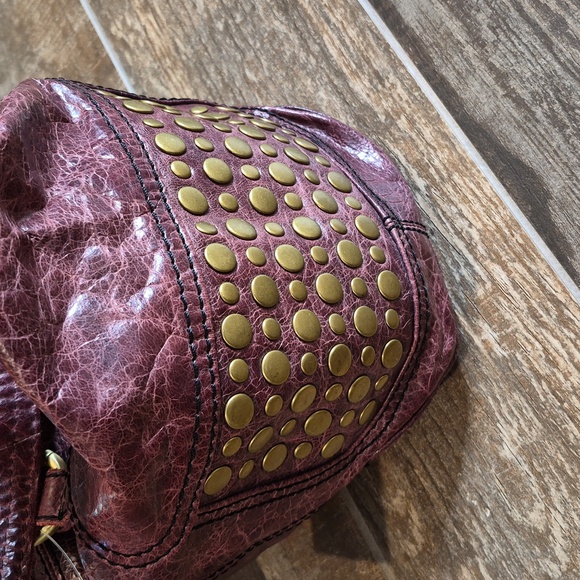 Steven Steve Madden Oversized Studded Leather Satchel Crossbody Bag in Rasberry - Picture 11 of 16